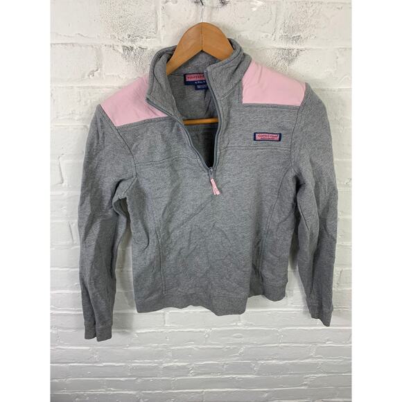 Vineyard Vines Sweaters - Vineyard Vines Women's 1/4 Zip Knit Sweater Long Sleeve Gray Pink Size XS